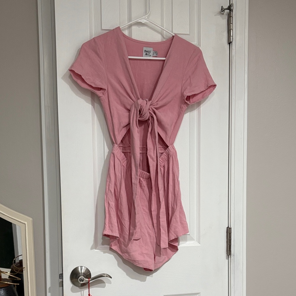 Pink Tie-Front Romper